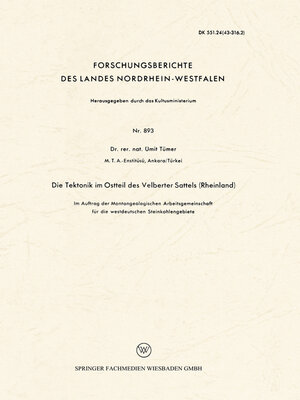 cover image of Die Tektonik im Ostteil des Velberter Sattels (Rheinland)